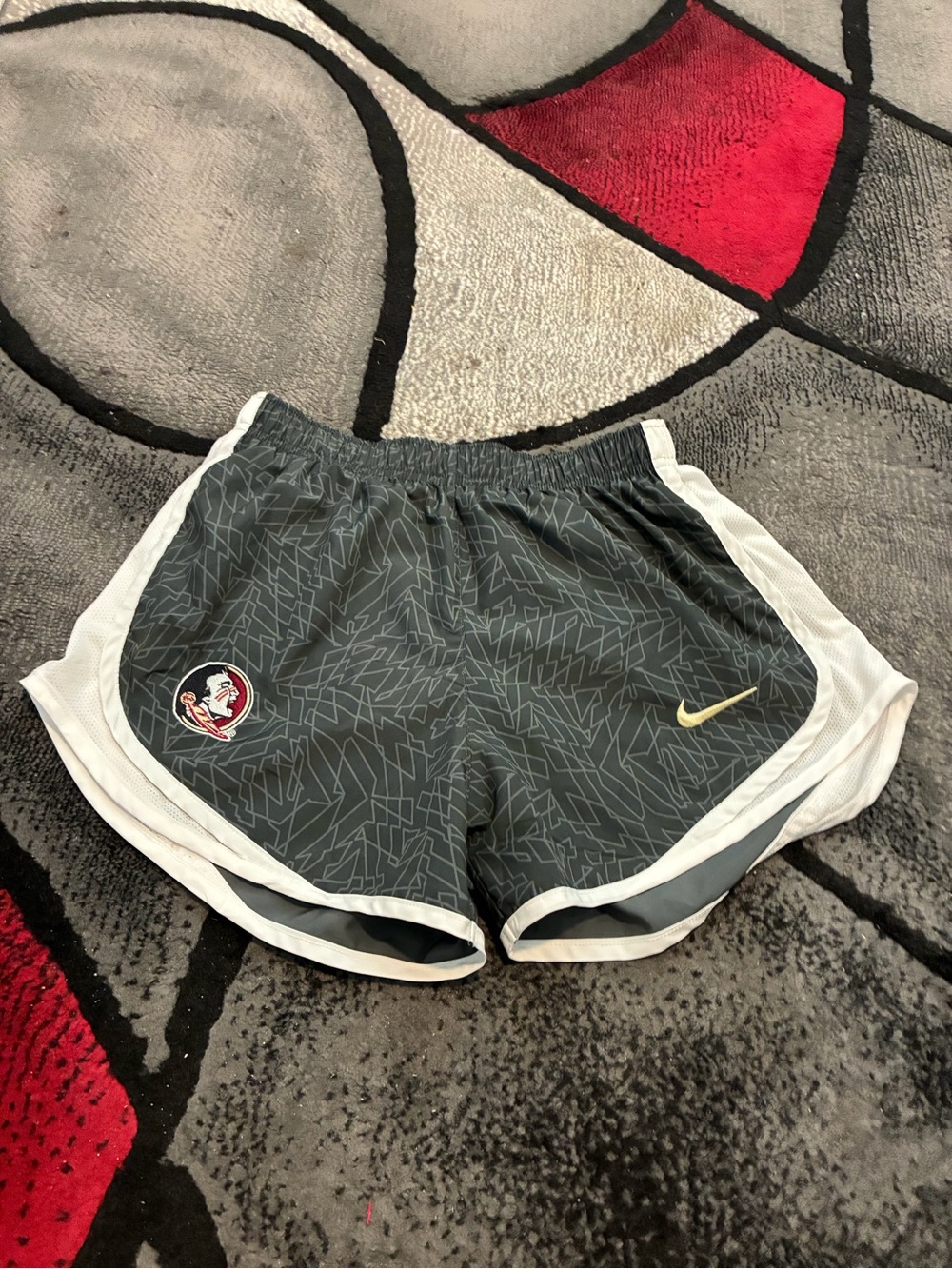 Nike FSU Gray Athletic Shorts with White Trim and Gold Swoosh
